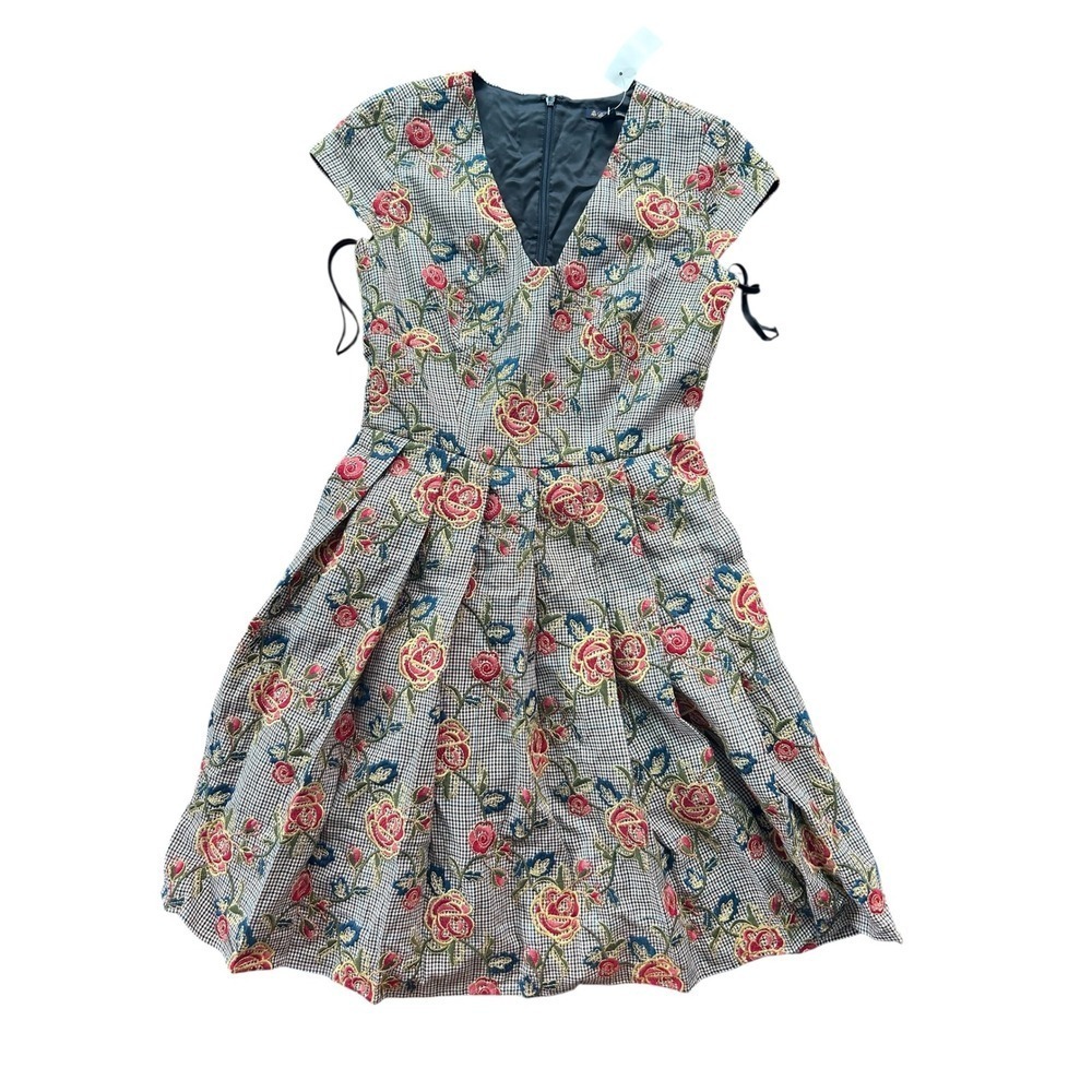 Brooks Brothers Dress Floral Embroidered Fit Flare Plaid Career Party - Picture 2 of 9